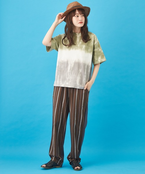 CUBE SUGAR（キューブシュガー）の「ハンドダイイング天竺 ツートーン染め Tシャツ（Tシャツ/カットソー・レディース・オレンジ/グレー/グリーン・M）」の15枚目の写真