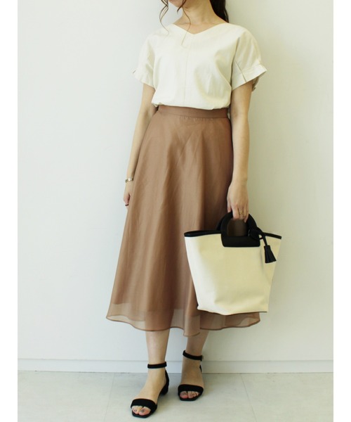 Te chichi（テチチ）の「オーガンジーフレアスカート（スカート・レディース・ネイビー/ベージュ/カーキ・ﾌﾘ-）」の20枚目の写真