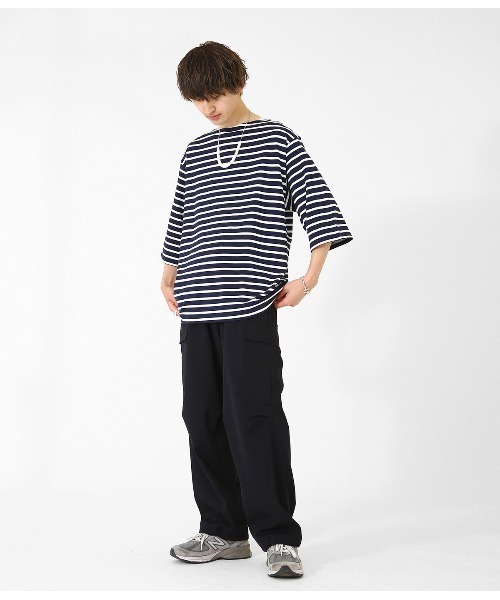 BALLAST ARK（バラストアーク）の「BALLAST ARK / バラストアーク：BIG BASQUE TEE：BA03-T002[AST]（Tシャツ/カットソー・レディース・ネイビー×ホワイト/ホワイト系その他・L/M）」の9枚目の写真