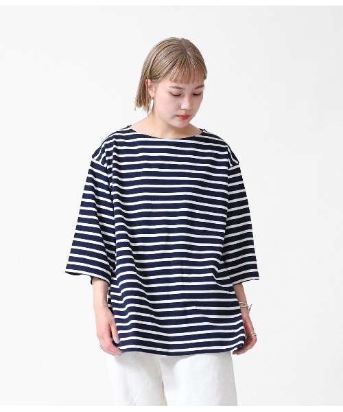 BALLAST ARK（バラストアーク）の「BALLAST ARK / バラストアーク：BIG BASQUE TEE：BA03-T002[AST]（Tシャツ/カットソー・レディース・ネイビー×ホワイト/ホワイト系その他・L/M）」の8枚目の写真