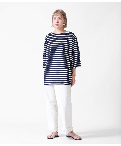 BALLAST ARK（バラストアーク）の「BALLAST ARK / バラストアーク：BIG BASQUE TEE：BA03-T002[AST]（Tシャツ/カットソー・レディース・ネイビー×ホワイト/ホワイト系その他・L/M）」の5枚目の写真