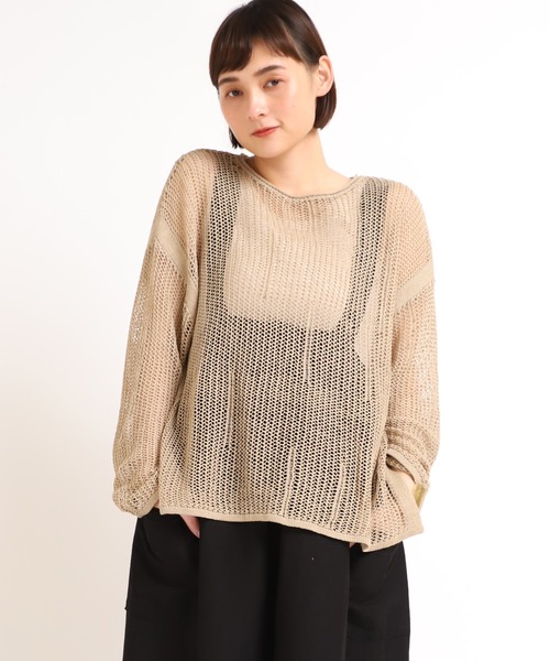 RNA-N（アールエヌエーエヌ）の「K2536 メッシュ編みビッグプルオーバー（ニット/セーター・レディース・オフホワイト/ベージュ/ブラウン・MEDIUM）」の3枚目の写真