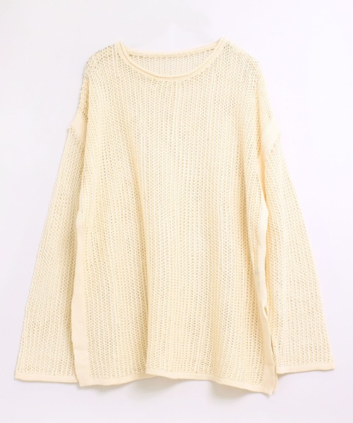 RNA-N（アールエヌエーエヌ）の「K2536 メッシュ編みビッグプルオーバー（ニット/セーター・レディース・オフホワイト/ベージュ/ブラウン・MEDIUM）」の4枚目の写真