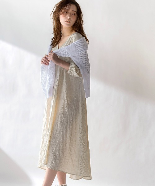 socolla（ソコラ）の「【socolla】7分袖ワッシャープリーツワンピース（ワンピース・レディース・ベージュ/オレンジ/グリーン・S/M）」の16枚目の写真