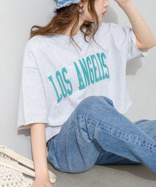 SpRay(スプレイ)の「LA発泡クロップドカットソー(Tシャツ/カットソー・レディース・チャコールグレー/ライトグレー/ブラック/ネイビー/オフホワイト・FREE)」の1枚目の写真