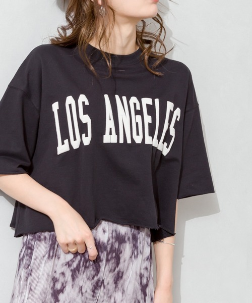 SpRay(スプレイ)の「LA発泡クロップドカットソー(Tシャツ/カットソー・レディース・チャコールグレー/ライトグレー/ブラック/ネイビー/オフホワイト・FREE)」の3枚目の写真