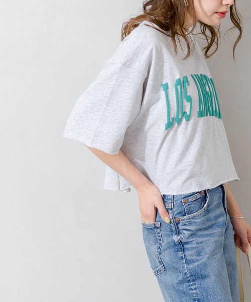 SpRay(スプレイ)の「LA発泡クロップドカットソー(Tシャツ/カットソー・レディース・チャコールグレー/ライトグレー/ブラック/ネイビー/オフホワイト・FREE)」の8枚目の写真