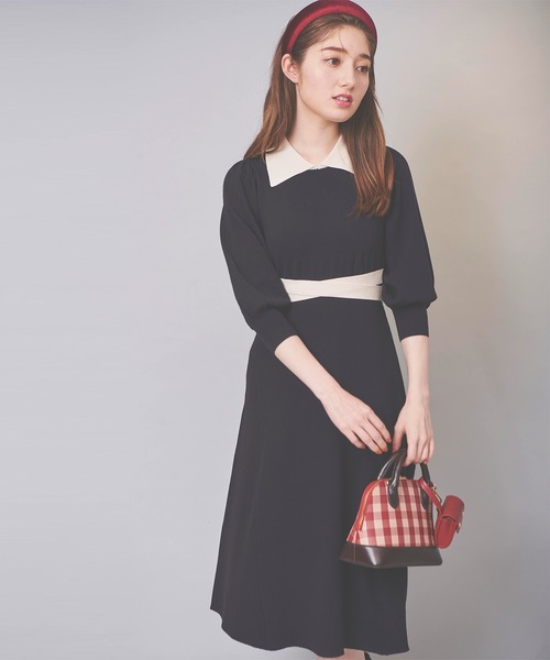 31 Sons de mode(トランテアン ソン ドゥ モード)の「襟付きニットワンピース(ワンピース・レディース・レッド/マスタード/ネイビー・36)」の6枚目の写真