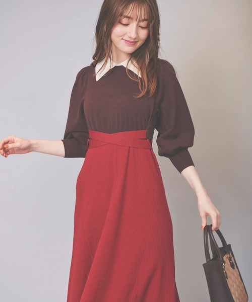 31 Sons de mode(トランテアン ソン ドゥ モード)の「襟付きニットワンピース(ワンピース・レディース・レッド/マスタード/ネイビー・36)」の15枚目の写真