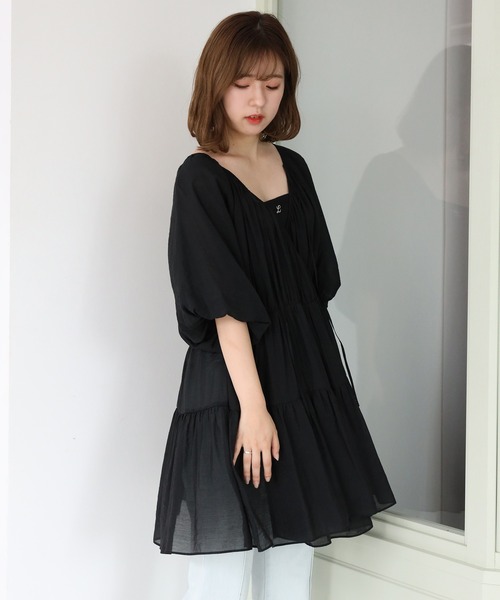 one after another NICE CLAUP(ワンアフターアナザーナイスクラップ)の「前後2Wayティーアードチュニック(ワンピース・レディース・アイボリー/チェック/オフホワイト/ブラック・FREE)」の12枚目の写真