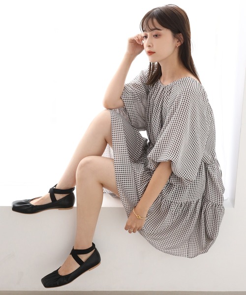 one after another NICE CLAUP(ワンアフターアナザーナイスクラップ)の「前後2Wayティーアードチュニック(ワンピース・レディース・アイボリー/チェック/オフホワイト/ブラック・FREE)」の20枚目の写真