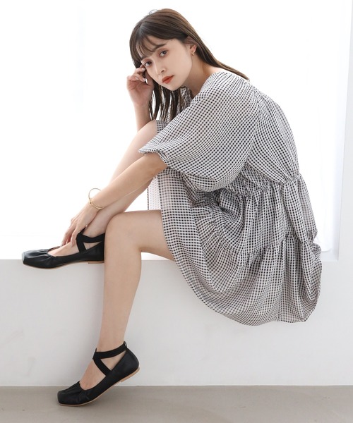 one after another NICE CLAUP(ワンアフターアナザーナイスクラップ)の「前後2Wayティーアードチュニック(ワンピース・レディース・アイボリー/チェック/オフホワイト/ブラック・FREE)」の21枚目の写真