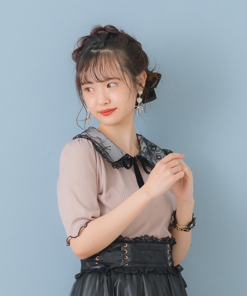 ROJITA(ロジータ)の「Wレース衿テレコトップス(Tシャツ/カットソー・レディース・ブラック/ピンク/アイボリー・FREE)」の4枚目の写真