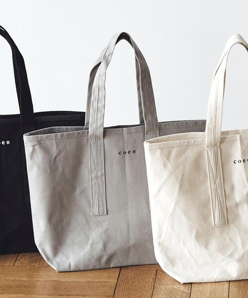 coen（コーエン）の「【Lサイズ】coenコーエンロゴトートバッグL（トートバッグ・レディース・オフホワイト/ブラック/グレー・FREE）」の3枚目の写真
