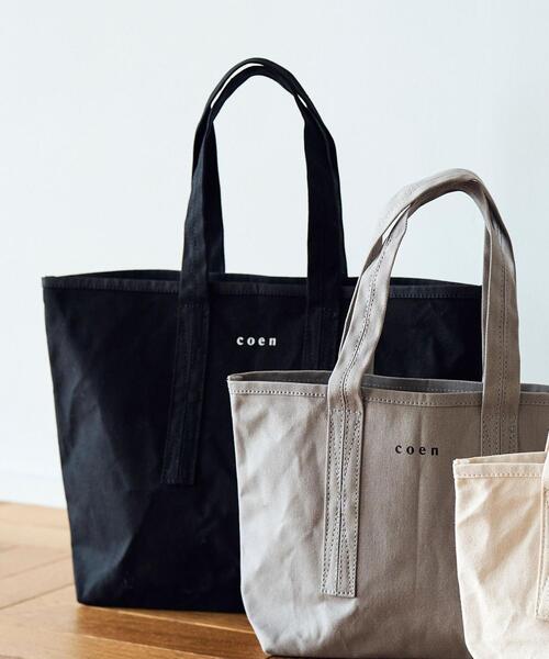 coen（コーエン）の「【Lサイズ】coenコーエンロゴトートバッグL（トートバッグ・レディース・オフホワイト/ブラック/グレー・FREE）」の2枚目の写真