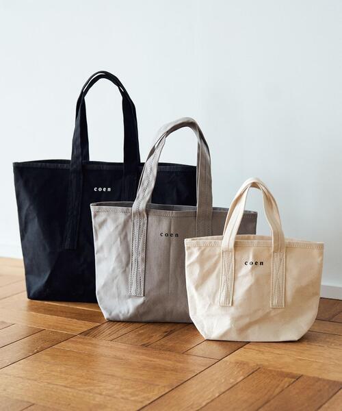 coen（コーエン）の「【Lサイズ】coenコーエンロゴトートバッグL（トートバッグ・レディース・オフホワイト/ブラック/グレー・FREE）」の9枚目の写真