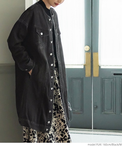 coca(coca)(コカ)の「ロングデニムジャケット(デニムジャケット・レディース・ブラック/ブルー・M/L)」の7枚目の写真