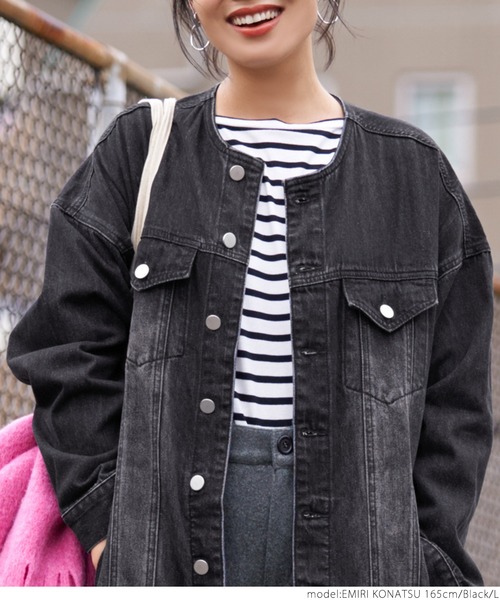 coca(coca)(コカ)の「ロングデニムジャケット(デニムジャケット・レディース・ブラック/ブルー・M/L)」の12枚目の写真