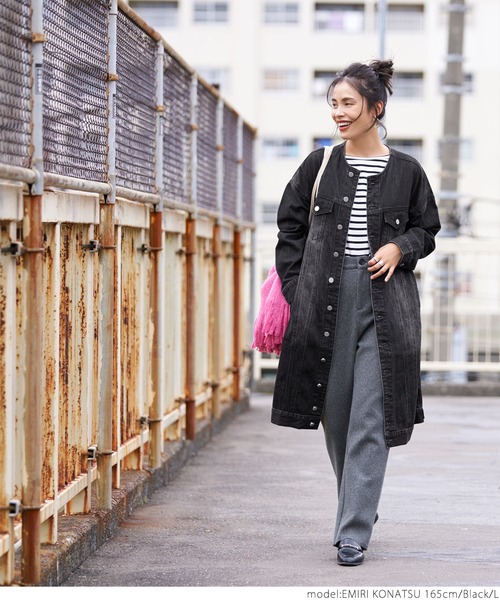 coca(coca)(コカ)の「ロングデニムジャケット(デニムジャケット・レディース・ブラック/ブルー・M/L)」の13枚目の写真