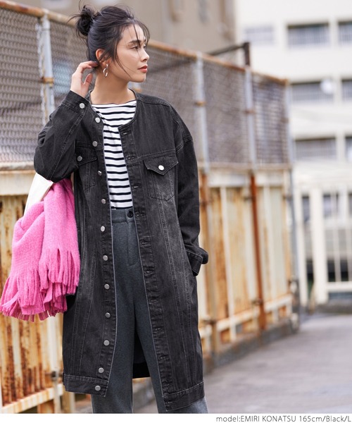 coca(coca)(コカ)の「ロングデニムジャケット(デニムジャケット・レディース・ブラック/ブルー・M/L)」の14枚目の写真