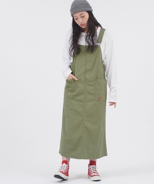 Dickies（ディッキーズ）の「Dickies/ディッキーズ ツイルジャンスカワンピース（ジャンパースカート・レディース・ブラック/ベージュ/グレー/カーキ・M）」の4枚目の写真