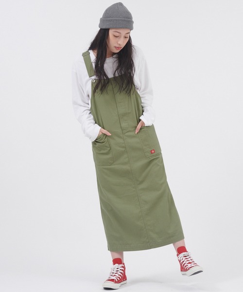 Dickies（ディッキーズ）の「Dickies/ディッキーズ ツイルジャンスカワンピース（ジャンパースカート・レディース・ブラック/ベージュ/グレー/カーキ・M）」の12枚目の写真