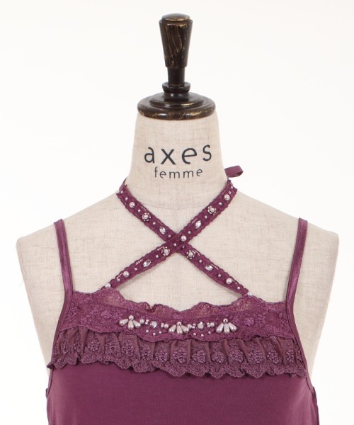 axes femme（アクシーズファム）の「ストラップビジューキャミ（キャミソール・レディース・パープル/キナリ/ネイビー・MEDIUM）」の22枚目の写真