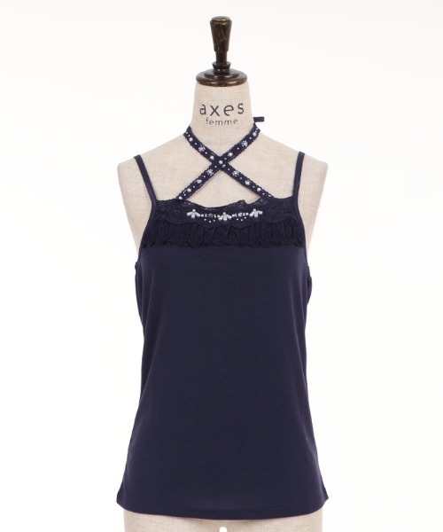 axes femme（アクシーズファム）の「ストラップビジューキャミ（キャミソール・レディース・パープル/キナリ/ネイビー・MEDIUM）」の15枚目の写真