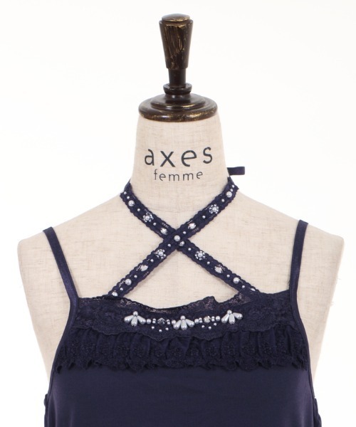 axes femme（アクシーズファム）の「ストラップビジューキャミ（キャミソール・レディース・パープル/キナリ/ネイビー・MEDIUM）」の12枚目の写真