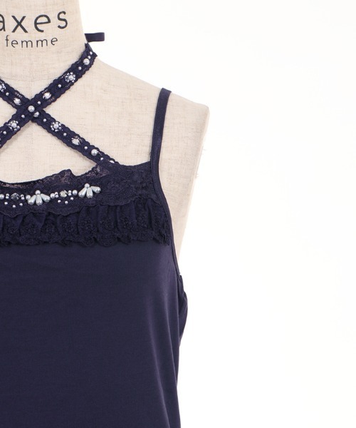 axes femme（アクシーズファム）の「ストラップビジューキャミ（キャミソール・レディース・パープル/キナリ/ネイビー・MEDIUM）」の6枚目の写真