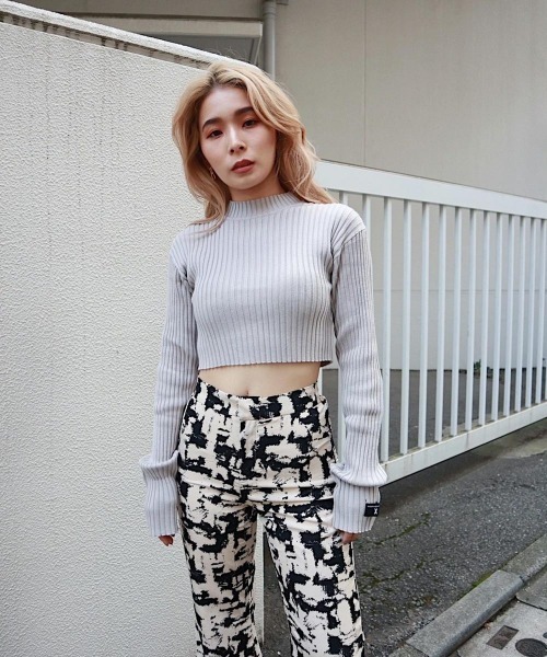 FIG&VIPER（フィグアンドバイパー）の「クロップドリブニットTOP（ニット/セーター・レディース・ホワイト/ブラック/グレー/ブルー・FREE）」の4枚目の写真