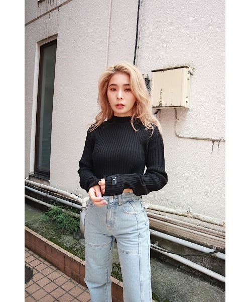 FIG&VIPER（フィグアンドバイパー）の「クロップドリブニットTOP（ニット/セーター・レディース・ホワイト/ブラック/グレー/ブルー・FREE）」の8枚目の写真