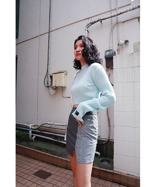 FIG&VIPER（フィグアンドバイパー）の「クロップドリブニットTOP（ニット/セーター・レディース・ホワイト/ブラック/グレー/ブルー・FREE）」の5枚目の写真