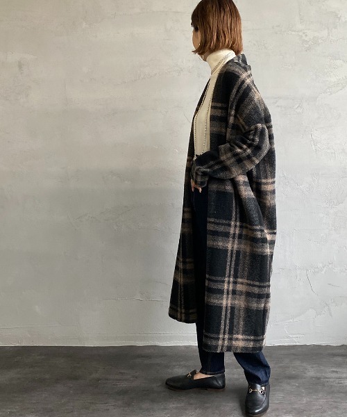 JEANS FACTORY Clothes（ジーンズファクトリークローズ）の「[Jeans Factory Clothes/ジーンズファクトリークローズ] イタリアンエアリーチェック ロングガウンコート（その他アウター・レディース・ベージュ/グレー/ブラック・F）」の9枚目の写真