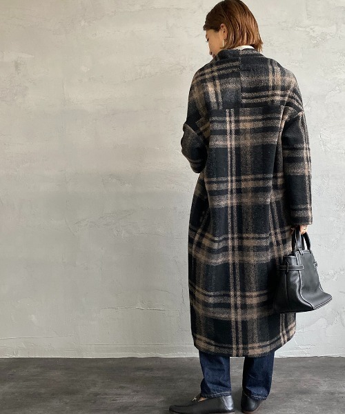 JEANS FACTORY Clothes（ジーンズファクトリークローズ）の「[Jeans Factory Clothes/ジーンズファクトリークローズ] イタリアンエアリーチェック ロングガウンコート（その他アウター・レディース・ベージュ/グレー/ブラック・F）」の4枚目の写真