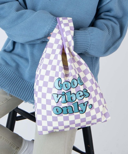 WEGO(ウィゴー)の「WEGO/チェッカーロゴマルシェバッグ(トートバッグ・レディース・ブラック/オレンジ/グリーン/パープル系その他・FREE)」の4枚目の写真