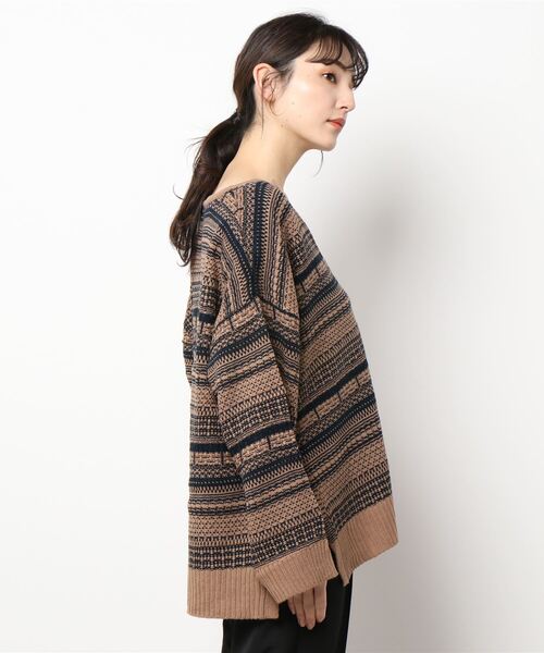 PICCIN（ピッチン）の「【WEB限定】ジャガードボーダーニット（ニット/セーター・レディース・ブラウン/ブラック・L/M）」の4枚目の写真