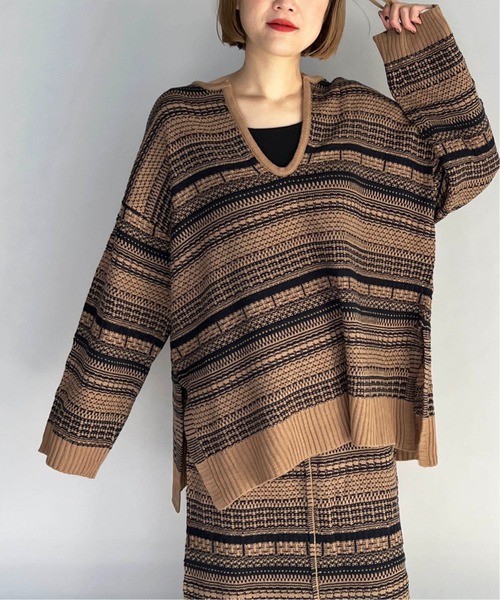 PICCIN（ピッチン）の「【WEB限定】ジャガードボーダーニット（ニット/セーター・レディース・ブラウン/ブラック・L/M）」の2枚目の写真