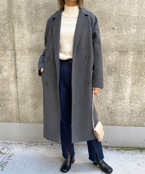 MLI'A（エムリア）の「サイドスリットオーバーサイズコート（その他アウター・レディース・ブラック/ブラウン/アイボリー/杢グレー/イエロー×グリーン・M）」の3枚目の写真