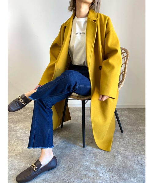 MLI'A（エムリア）の「サイドスリットオーバーサイズコート（その他アウター・レディース・ブラック/ブラウン/アイボリー/杢グレー/イエロー×グリーン・M）」の5枚目の写真