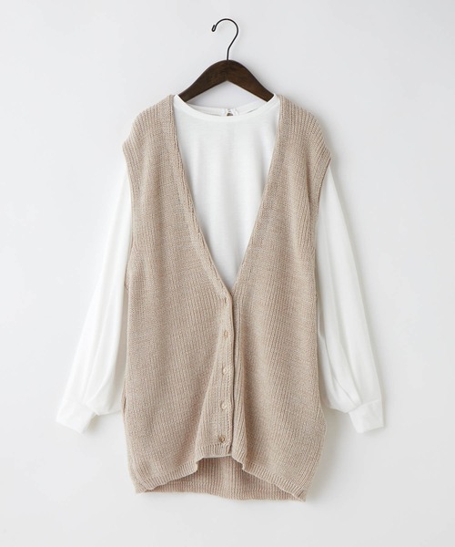 forksy.（フォルクシー）の「【forksy.】【2点セット】ニットベスト付きボリュームスリーブロングTシャツ（ベスト・レディース・ベージュ/ネイビー/オレンジ/ケリーグリーン・FREE）」の19枚目の写真