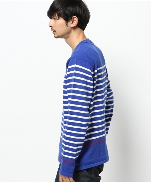 GIORDANO（ジョルダーノ）の「[GIORDANO]ライオン刺繍パネルボーダーハイゲージニット（ニット/セーター・メンズ・ホワイト/ネイビー/レッド・MEDIUM/LARGE）」の5枚目の写真