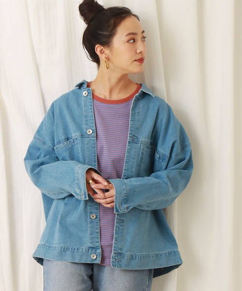 libelle more（リベル モア）の「ストレッチデニム　衿付きジャケット（デニムジャケット・レディース・サックスブルー/インディゴブルー/ブルー・M/L）」の2枚目の写真