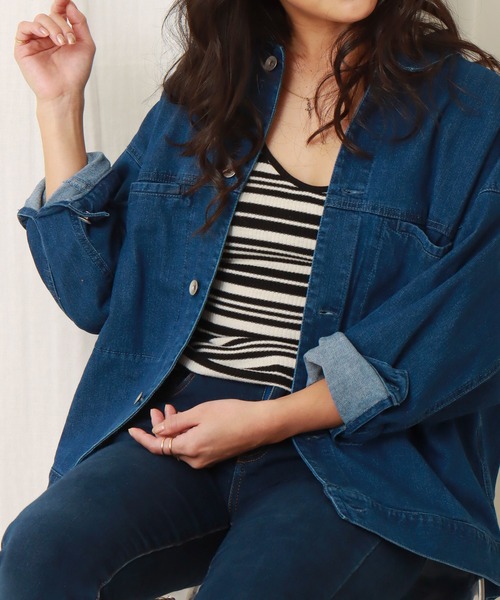 libelle more（リベル モア）の「ストレッチデニム　衿付きジャケット（デニムジャケット・レディース・サックスブルー/インディゴブルー/ブルー・M/L）」の10枚目の写真