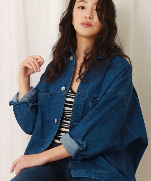 libelle more（リベル モア）の「ストレッチデニム　衿付きジャケット（デニムジャケット・レディース・サックスブルー/インディゴブルー/ブルー・M/L）」の9枚目の写真