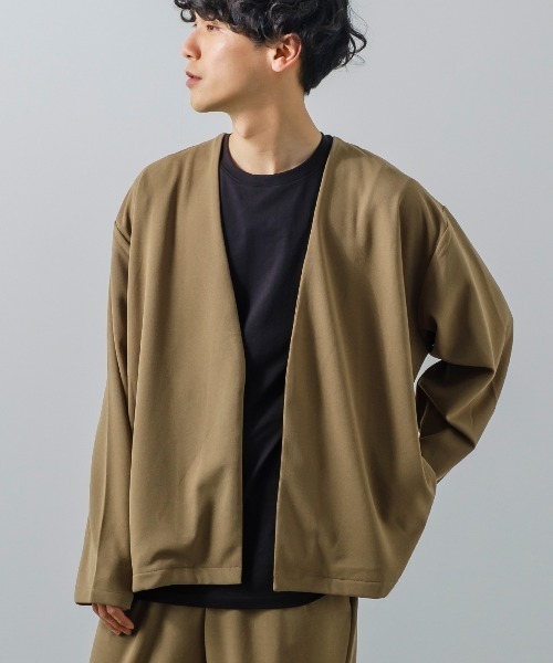 improves（インプローブス）の「カットジョーゼット ノーカラー カーディガン ジャケット セットアップ対応（ノーカラージャケット・メンズ・ベージュ/チャコールグレー/ライトブラウン/杢グレー/ブラウン/カーキ/オリーブ/ネイビー/ブラック・MEDIUM/LARGE）」の8枚目の写真