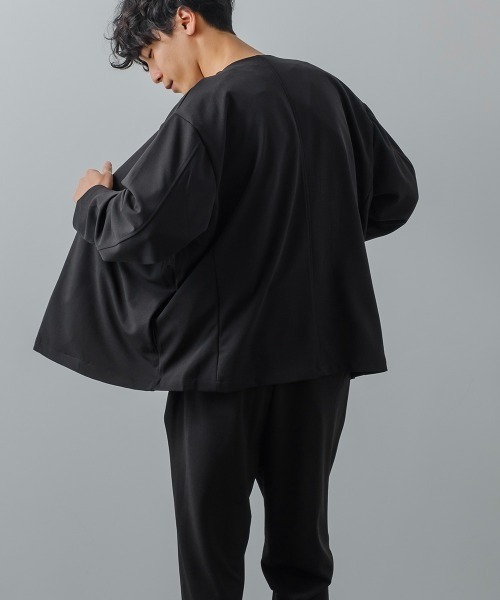 improves（インプローブス）の「カットジョーゼット ノーカラー カーディガン ジャケット セットアップ対応（ノーカラージャケット・メンズ・ベージュ/チャコールグレー/ライトブラウン/杢グレー/ブラウン/カーキ/オリーブ/ネイビー/ブラック・MEDIUM/LARGE）」の22枚目の写真