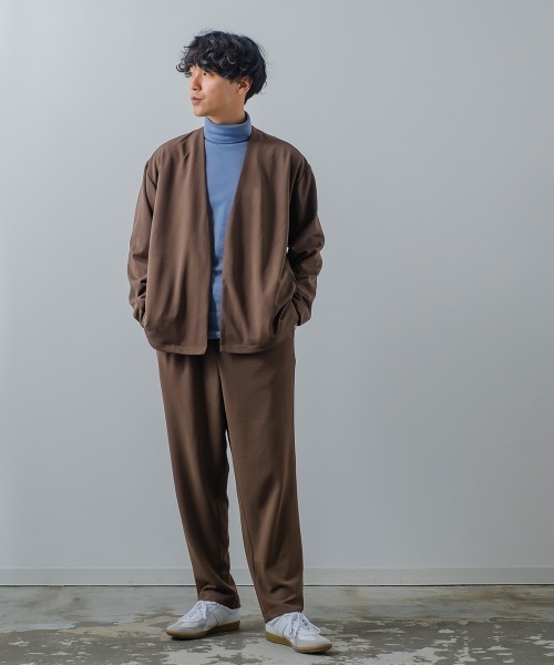 improves（インプローブス）の「カットジョーゼット ノーカラー カーディガン ジャケット セットアップ対応（ノーカラージャケット・メンズ・ベージュ/チャコールグレー/ライトブラウン/杢グレー/ブラウン/カーキ/オリーブ/ネイビー/ブラック・MEDIUM/LARGE）」の11枚目の写真