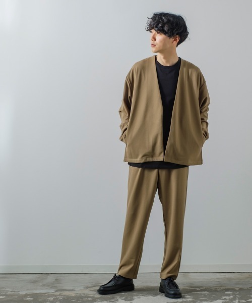improves（インプローブス）の「カットジョーゼット ノーカラー カーディガン ジャケット セットアップ対応（ノーカラージャケット・メンズ・ベージュ/チャコールグレー/ライトブラウン/杢グレー/ブラウン/カーキ/オリーブ/ネイビー/ブラック・MEDIUM/LARGE）」の13枚目の写真