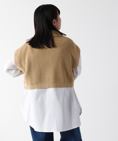 cepo(セポ)の「ハイネックショートニットベスト+バンドカラーシャツ アンサンブル(ベスト・レディース・ベージュ/サックスブルー/ライム・M)」の6枚目の写真